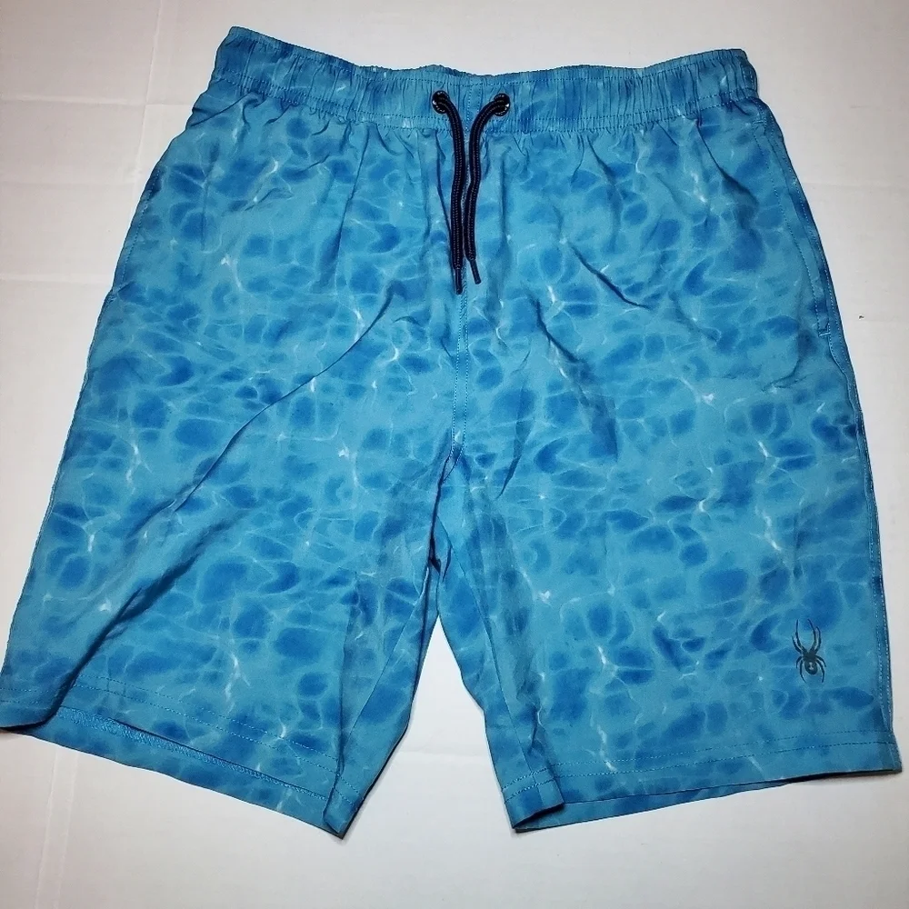 Spyder Swim Shorts Boys Medium Blue Lined Drawstring Casual Beach